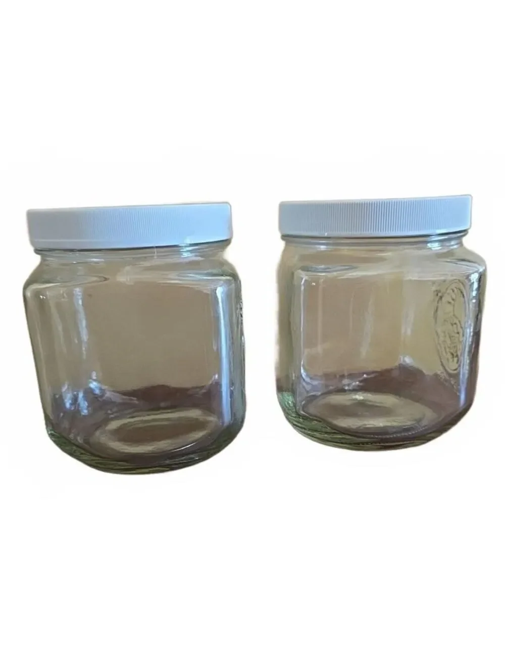 2 Vintage Golden Harvest Glass Canister Jars With White Lids